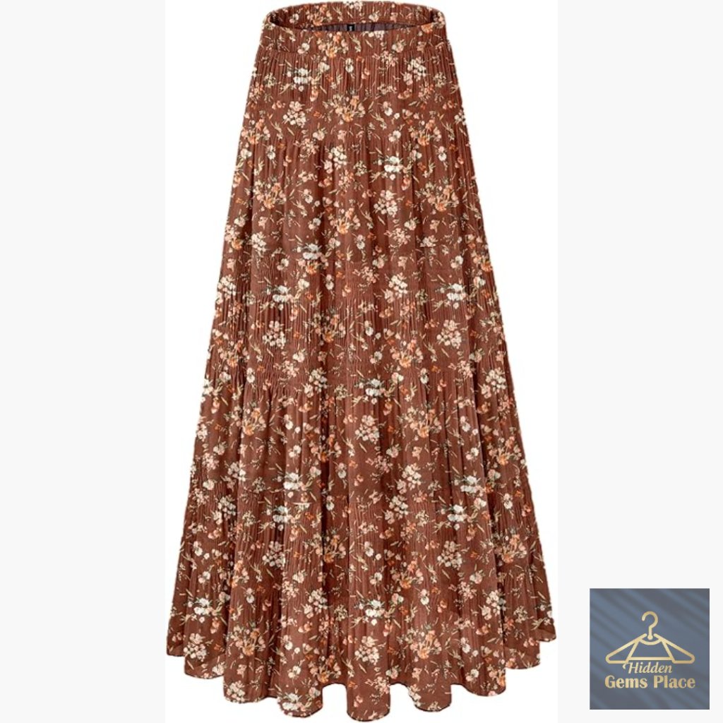 Chiffon Maxi Skirt Elastic Waist Pleated A-Line Boho Summer Flowy